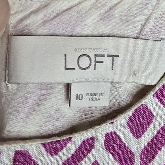 LOFT Sleeveless 100% Linen Patterned Colorblock Summer Dress Size 10 - Picture 8 of 9